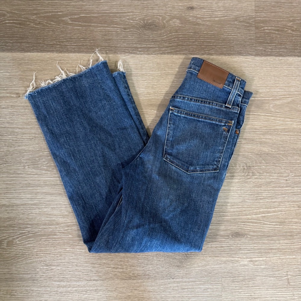 Madewell Slim Wide-Leg Crop Jeans Womens 23 Blue Raw Hem Denim High Rise